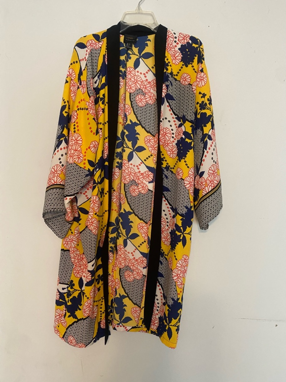 Forever 21 Yellow Navy Floral Kimono